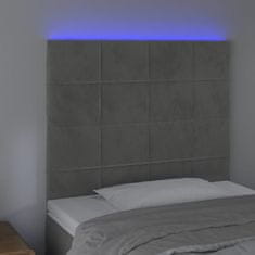 Greatstore Čelo postele s LED světle šedé 100x5x118/128 cm samet