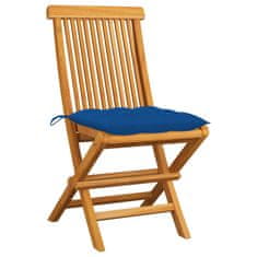 Vidaxl Zahradní židle s modrými poduškami 2 ks masivní teak