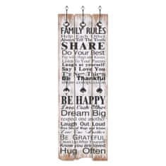 Greatstore Nástěnný věšák na kabáty FAMILY RULES s 6 háčky 120 x 40 cm