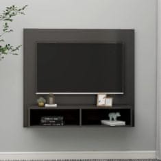 Greatstore Nástěnná TV skříňka šedá vysoký lesk 102x23,5x90 cm dřevotříska