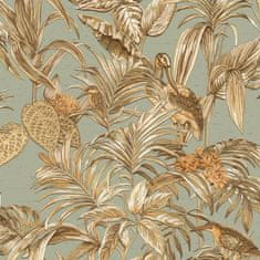 shumee DUTCH WALLCOVERINGS Tapeta Bird-of-Paradise šedozelená modrá