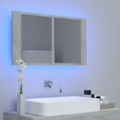 Greatstore LED koupelnová skřínka se zrcadlem betonově šedá 80x12x45 cm