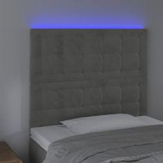 Greatstore Čelo postele s LED světle šedé 80x5x118/128 cm samet