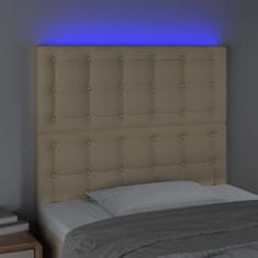 Greatstore Čelo postele s LED krémové 90x5x118/128 cm textil