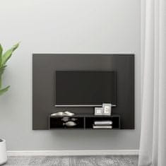 Greatstore Nástěnná TV skříňka šedá vysoký lesk 135x23,5x90 cm dřevotříska