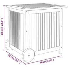 Greatstore Zahradní úložný box s kolečky 60 x 50 x 58 cm masivní akácie