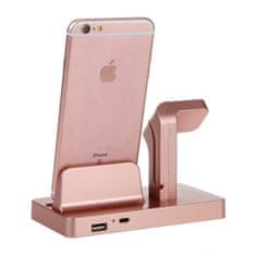 Northix Nabíjecí stanice USB kompatibilní s Apple Watch a iPhone - Rose gold 