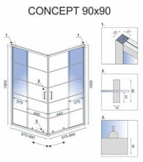 REA Sprchový kout CONCEPT 90x90 cm černý