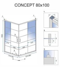 REA Sprchový kout CONCEPT 80x100 cm černý