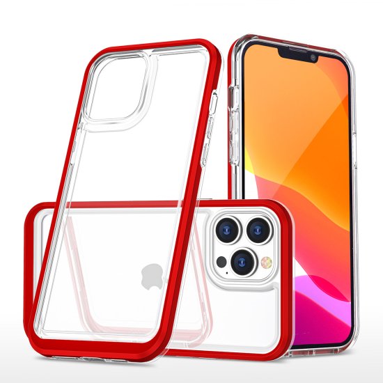 OEM Silikonové pouzdro hybrid s barevným rámem na iPhone 14 PRO MAX 6.7" Red