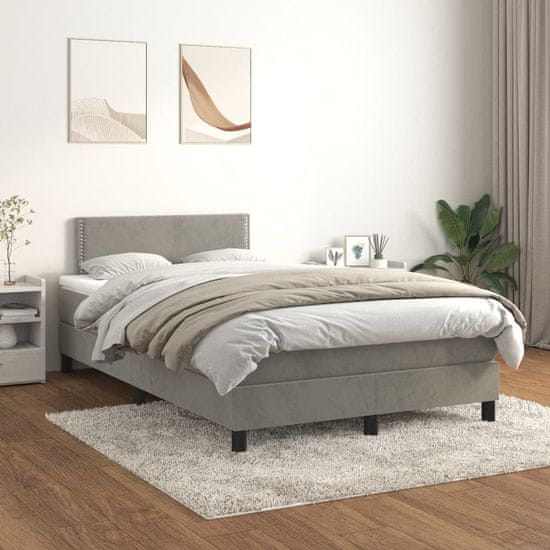 Greatstore Box spring postel s matrací světle šedá 120 x 200 cm samet