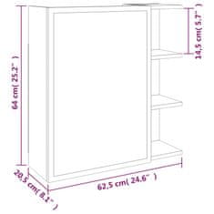 Greatstore Koupelnová zrcadlová skříň šedá sonoma 62,5x20,5x64 cm kompozit