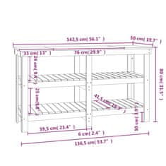 Vidaxl Dílenský stůl bílý 142,5x50x80 cm masivní borové dřevo