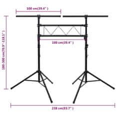 Vidaxl Světelná rampa se stojany černá 238 x 115 x (180–300) cm ocel