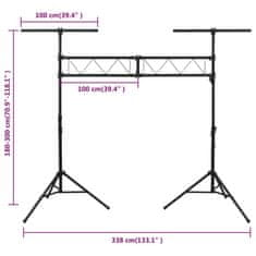 Greatstore Světelná rampa se stojany černá 338 x 115 x (180–300) cm ocel