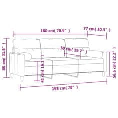 Vidaxl 3místná pohovka s polštáři a poduškami tmavě šedá 180 cm textil