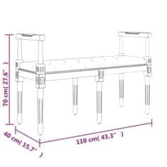 Vidaxl Lavice světle šedá 110 x 40 x 70 cm samet