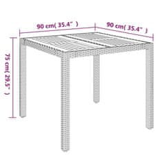 Greatstore Zahradní stůl s dřevěnou deskou šedý 90 x 90 x 75 cm polyratan