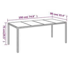 Petromila Zahradní stůl se skleněnou deskou šedý 190x90x75 cm polyratan