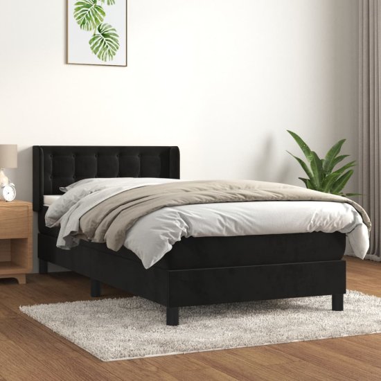 Greatstore Box spring postel s matrací černá 90x190 cm samet