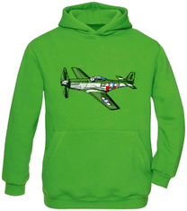 Hobbytriko Dětská mikina s letadlem - P-51 Mustang Barva: Zelená (Real Green), Velikost: 7-8 let