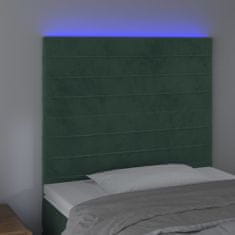 Greatstore Čelo postele s LED tmavě zelená 90x5x118/128 cm samet