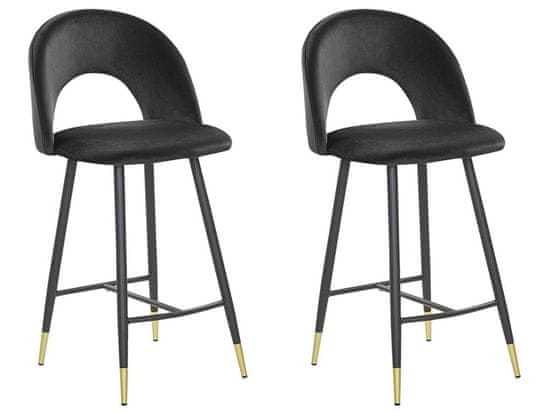 Beliani Sada 2 sametových černých barových židlí FALTON