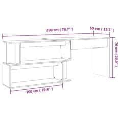 Greatstore Rohový psací stůl kouřový dub 200 x 50 x 76 cm kompozitní dřevo