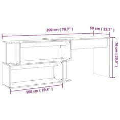 Greatstore Rohový psací stůl hnědý dub 200 x 50 x 76 cm kompozitní dřevo