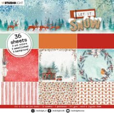 Aladine Blok vzorovaných papírů Studio Light, 15 x 15 cm – Let it Snow, červené variace