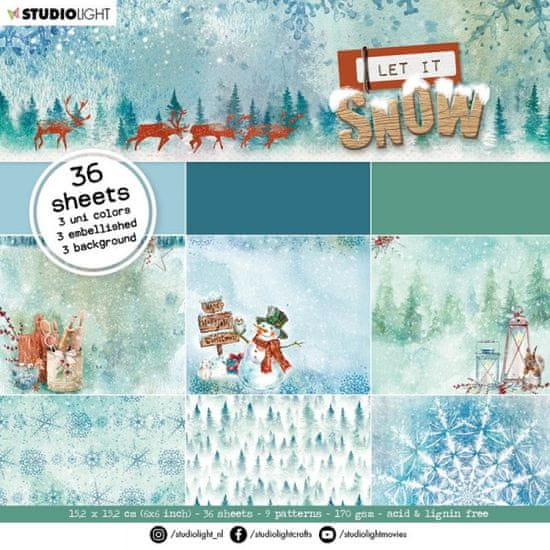 Aladine Blok vzorovaných papírů Studio Light, 15 x 15 cm – Let it Snow, modré variace