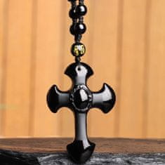 IZMAEL Náhrdelník Obsidian Cross-Černá KP7349