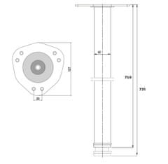 GTV 1x Nábytková Noha ke Stolu Nastavitelná 710mm 60mm Chrom