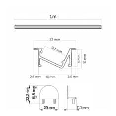 Design Light Sada Profil LED Hliníkovy Vestavný ZENOLINE Mléčný 18x9mm 1m Černá