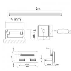 Design Light Sada Profil LED Hliníkovy Nástěnný LINE MINI Mléčný 14x7mm 2m Zlatá