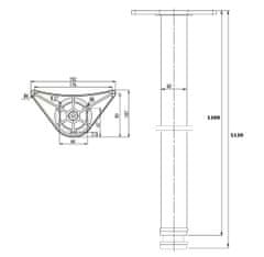 GTV 1x Nábytková Noha ke Stolu Nastavitelná GTV 1100mm 60mm Černá