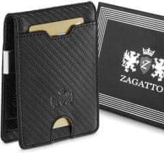 ZAGATTO Pánská horizontální kožená peněženka černá SLIM, ochrana RFID, elegantní a tenká, speciální vložka na bankovky, kapsa na zip, 11x8x1,5 cm, ZG-X2-F7