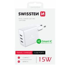 SWISSTEN Nabíječka cestovní 3x USB, 3A 15W, bílá