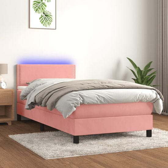 Greatstore Box spring postel s matrací a LED růžová 80 x 200 cm samet