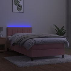 Greatstore Box spring postel s matrací a LED růžová 80 x 200 cm samet