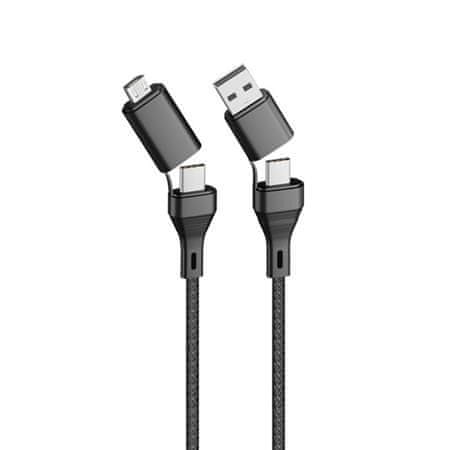 Forever Datový kabel Core 4v1 USB-A+USB-C/USB-C+microUSB 1,2m 3A GSM117837, černý