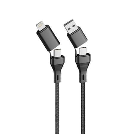 Forever Datový kabel Core 4v1 USB-A+USB-C/USB-C+Lightning 1,2m 3A GSM117838, černý