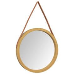 Vidaxl Nástěnné zrcadlo s popruhem zlaté Ø 45 cm