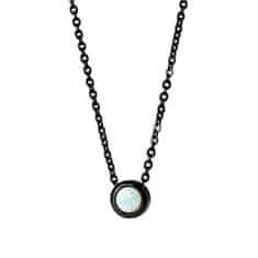 SPERKY4U Černý ocelový náhrdelník s opálem bílé barvy