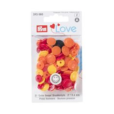 PRYM Plastové patentky "Color Snaps" kytičky, Prym Love, 13,6 mm, 21 ks, červené/oranžové/žluté