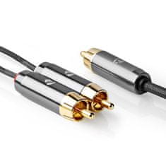 Nedis Fabritallic propojovací audio kabel k subwooferu zástrčka cinch - zástrčka 2x cinch, 3 m (CATB24000GY30)