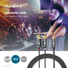 Nedis Fabritallic propojovací audio kabel k subwooferu zástrčka cinch - zástrčka 2x cinch, 3 m (CATB24000GY30)