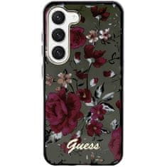 Guess GUHCS23SHCFWSA hard silikonové pouzdro Samsung Galaxy S23 5G khaki Flower Collection