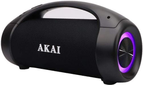 přenosný reproduktor akai ABTS-55 super zvuk Bluetooth usb aux vstup led světla handsfree funkce  fm tuner 50 w výkon led světelné diody