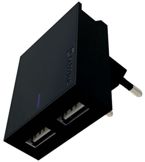 SWISSTEN Síťový Adaptér Smart Ic 2X Usb 3A Power + Datový Kabel Usb / Type C 1,2 M Černý